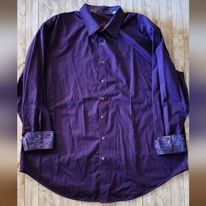 robert graham long sleeve button down deep purple XXL business flip cuff